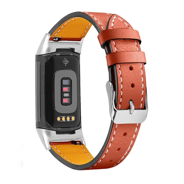 Enkelt klockarmband i äkta läder till Fitbit Charge 5 - Orange Orange