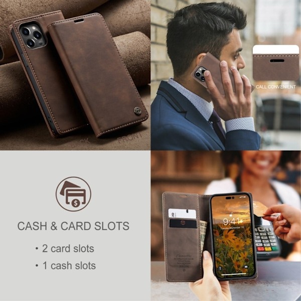 Etuime iPhone 14 Pro Vintage Etui - Kaffe Brown