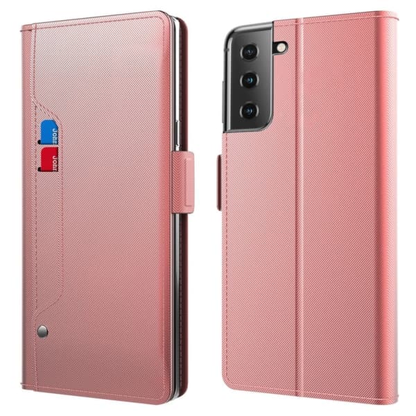 Phone Etui med Make-up Mirror og Slick Design til Samsung Galaxy S23 - Rødguld Pink