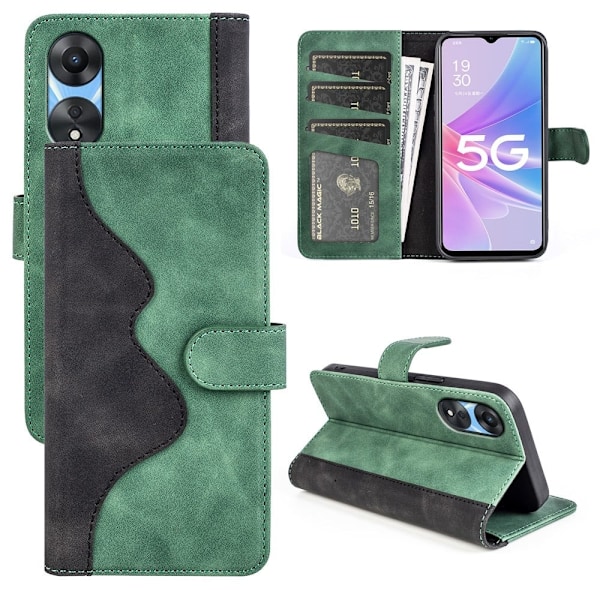 Tvåfärgat Oppo A58 fodral i läder - Grön Grön