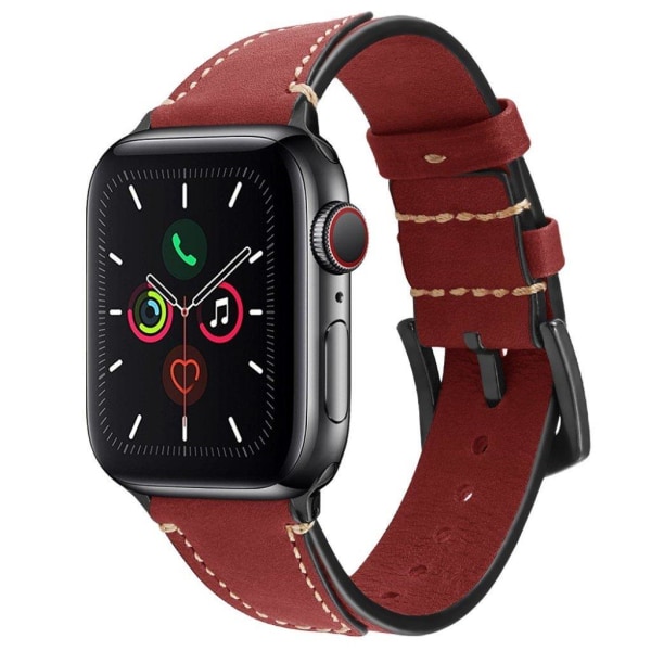 Apple Watch Series 5 / 4 44mm klockarmband i äkta läder - Vinröd Röd