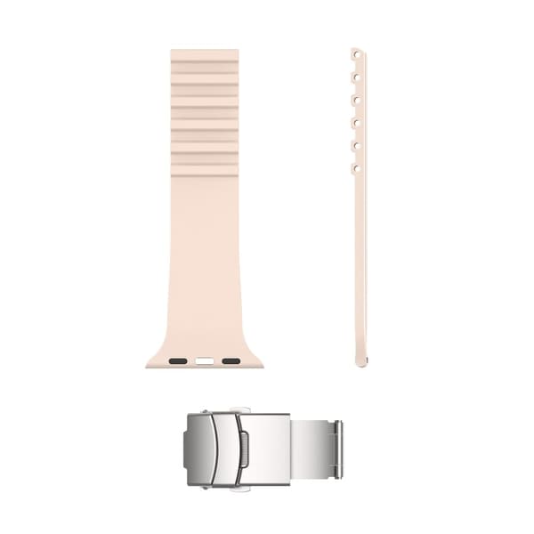 Apple Watch (45 mm) stribet silikoneurrem med foldelås - Lyserød Pink