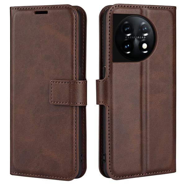 Læretui med Lommebok til OnePlus 11 - Mørkebrun Brown
