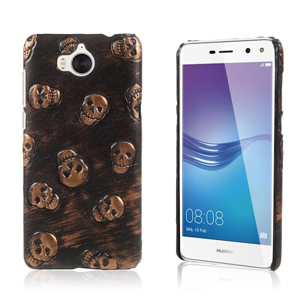 Läder-belagt Huawei Y6 2017 skal med korthållare Guld