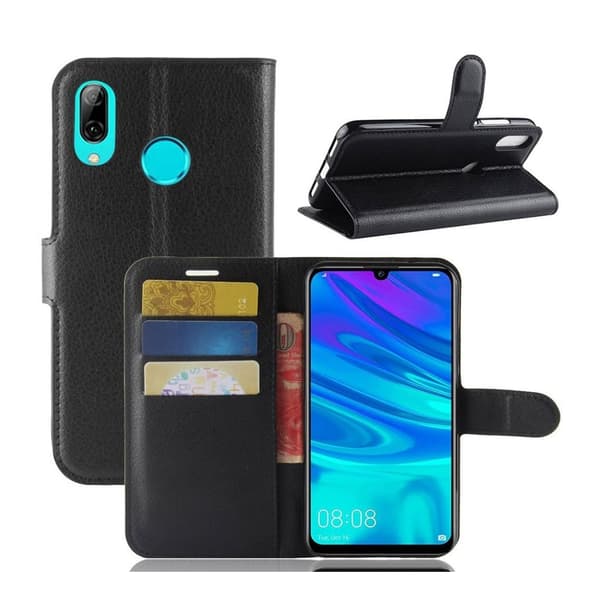 Huawei P30 Lite litchi skin læder flip etui - Sort Black