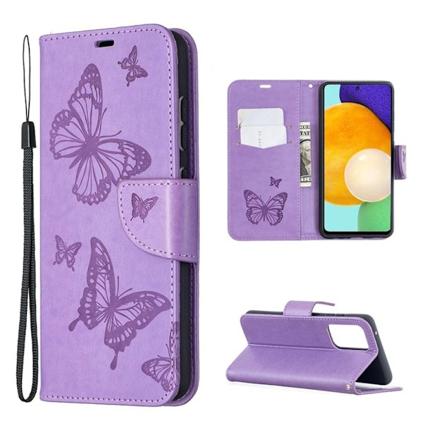 Butterfly läder Samsung Galaxy A52 5G fodral - Lila Lila
