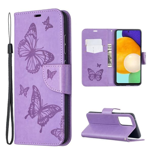 Butterfly Samsung Galaxy A52 5G Flippetui - Lilla Purple