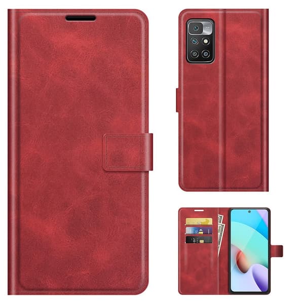 Wallet-style Lær Etui til Xiaomi Redmi 10 Prime / Redmi 10 - Rød Red