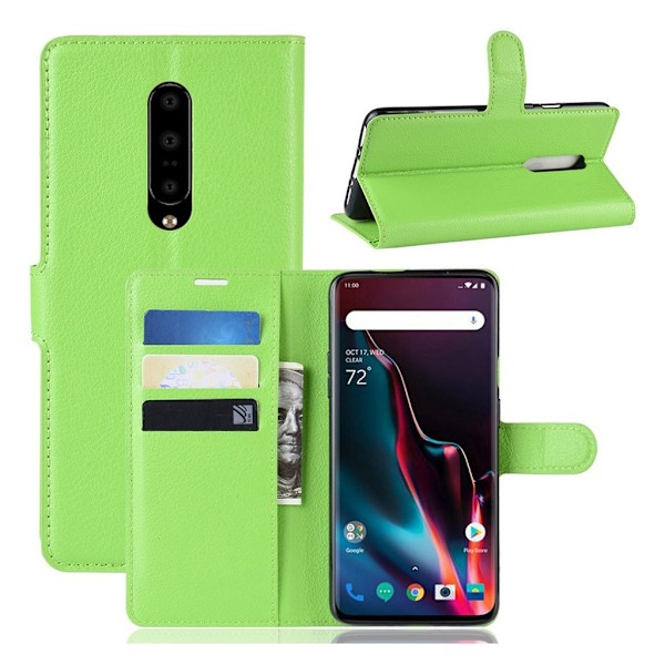 OnePlus 7 Pro konstläderfodral med litchi textur - Grön Grön