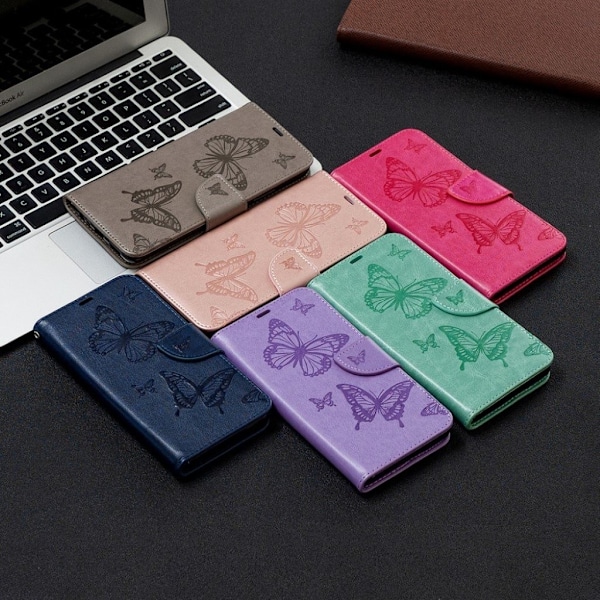 Butterfly läder Xiaomi Redmi 9 fodral - Silver/Grå Silvergrå