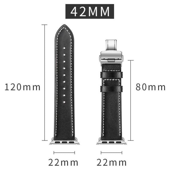 Apple Watch Series 5 44 mm hållbart klockarmband i äkta läder - Silverspänne / Svart Svart