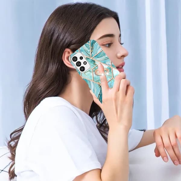 Marble Mønstret Deksel med Ring Holder til Samsung Galaxy A73 - Blå Blue