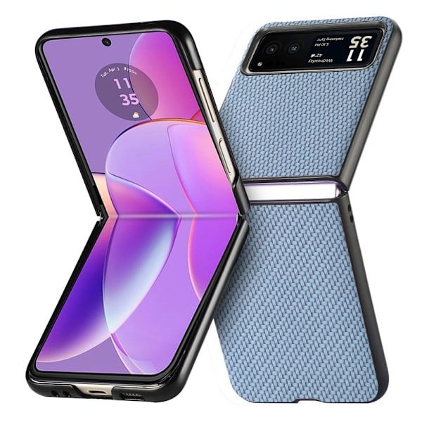 Motorola Razr 40 läderfodral i kolfiberstil - Blå Blå