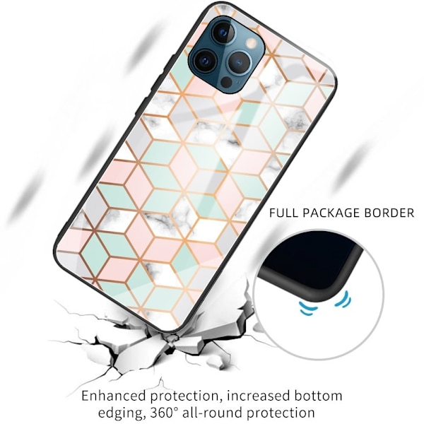 Fantasy Marble iPhone 15 Plus Cover - Lyserød / Teal Terning Green