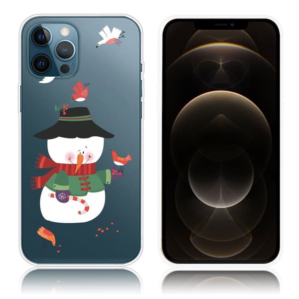 Christmas iPhone 12 Pro Max fodral - snögubbe and Birds Vit