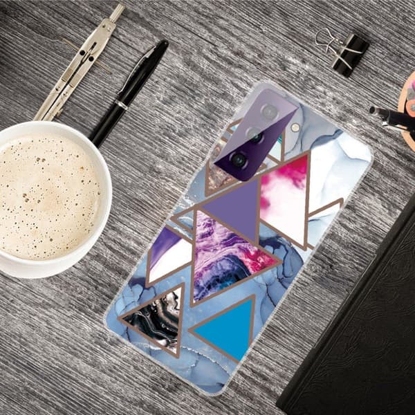 Marble Samsung Galaxy S21 FE Etui - Trekant Mønstre i Klinkekule Multicolor