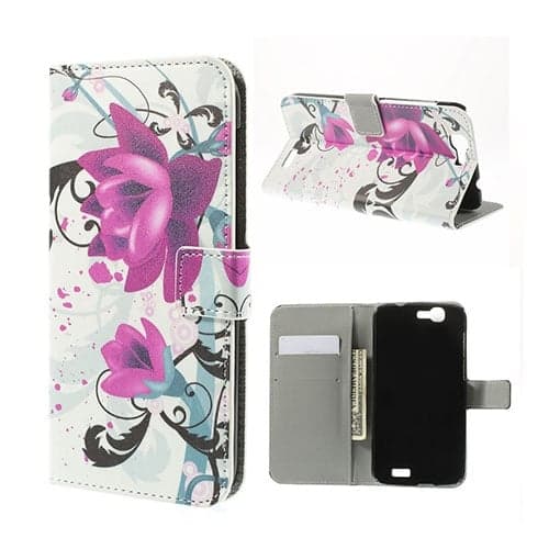 Moberg Huawei Ascend G7 Læder Flip Etui - Lotus Blomst Multicolor