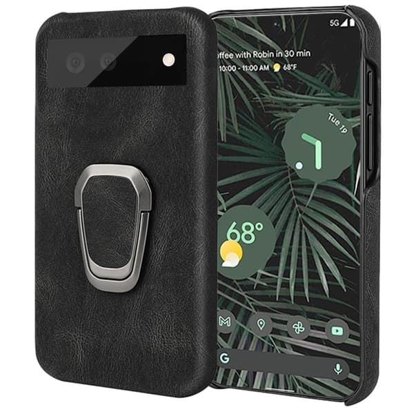 Stötsäkert läderfodral med oval kickstand för Google Pixel 6 Pro - Svart Svart