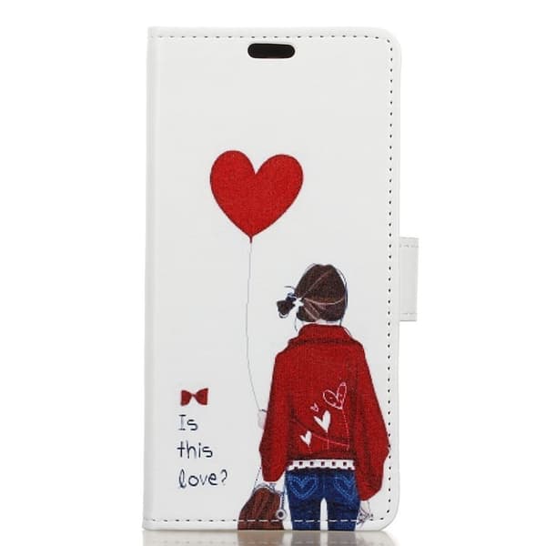 Huawei P30 mønstret læder flip etui - Pige Holder Hjerteballon Multicolor