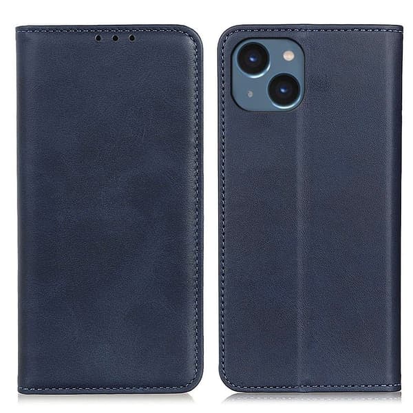 iPhone 14 Plus lompakkokotelo, aitoa nahkaa - Sininen Blue