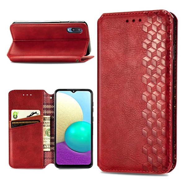 Läder Samsung Galaxy A02 fodral med romb-design - Röd Röd