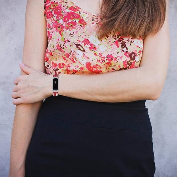 Xiaomi Mi Smart Band 4 / 3 flätat klockarmband med pärldekor - Röd Röd