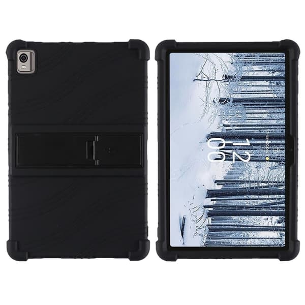 Nokia T21 Blødt Silikone Drop Protective Tablet Etui Bumpresistent Kickstand stødsikkert Tablet Cover - Sort Black