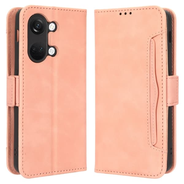 Stilfuldt Læder Etui med Pung til OnePlus Ace 2v - Lyserød Pink