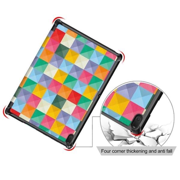 Lenovo Tab E10 mønstret læder flip etui - Farverigt Trekant Gitter Multicolor
