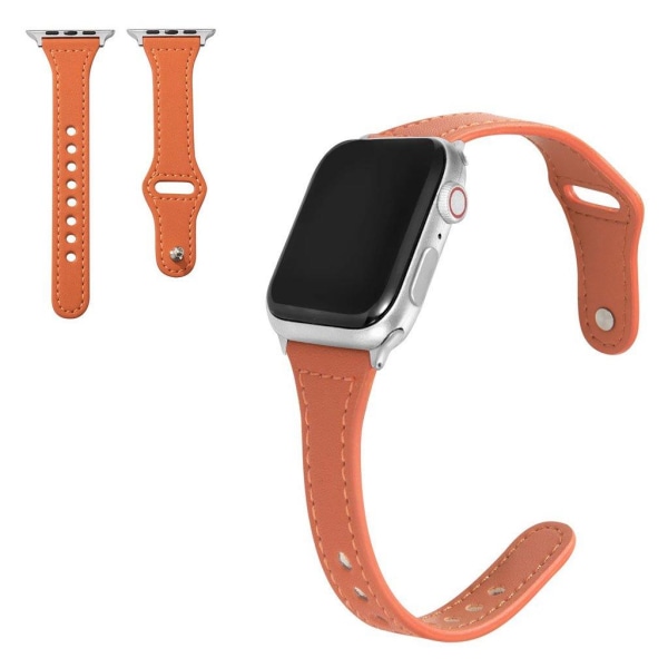 Apple Watch Series 6 / 5 44mm button snap genuine leather watch band - Orange Orange