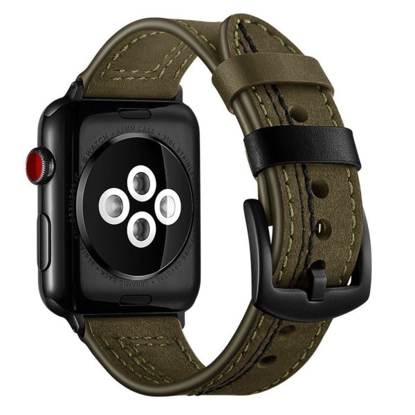 Apple Watch Series 5 40mm stitches ægte læder Urrem - Militærgrø Green