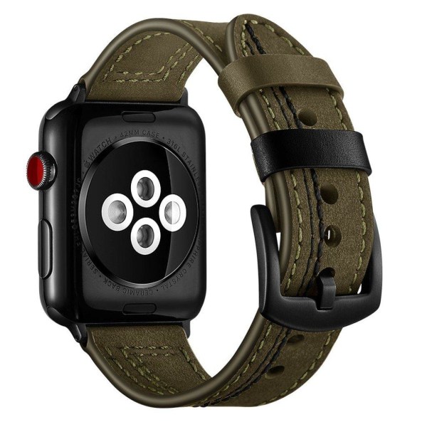 Apple Watch Series 5 40mm stitches ægte læder Urrem - Militærgrøn Green