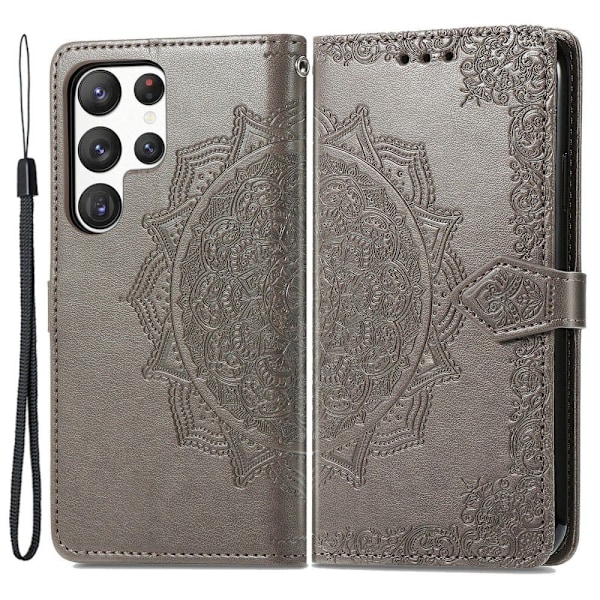 Mandala Samsung Galaxy S23 Ultra Flip Fodral - Grå Silvergrå