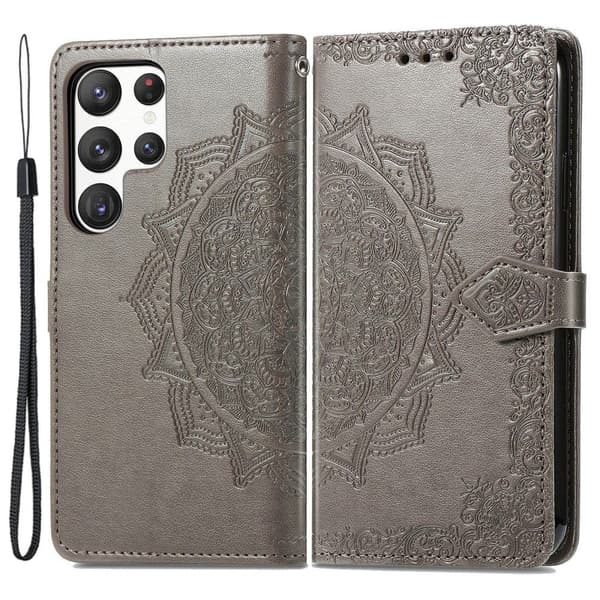 Mandala Samsung Galaxy S23 Ultra Läppäkotelo - Harmaa Silver grey