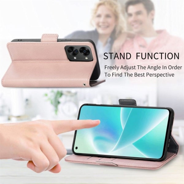 Pehmeä kukkakoristelu nahkakotelo OnePlus Nord 2T - Ruusukulta Pink