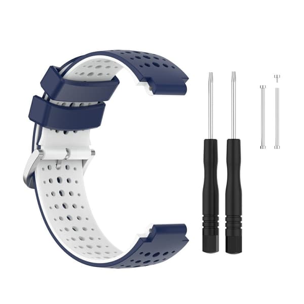 Garmin Forerunner 220 Silicone Watch Band Replacement Wrist Strap med runde huller - Mørkeblå + Hvid Blue