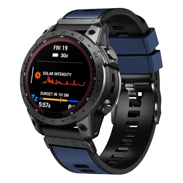 Kaksivärinen silikoninen kellohihna Garmin-kelloon - Tummansininen / Musta Blue