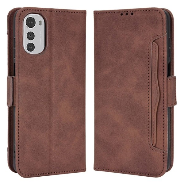 Stilfuldt Læder Etui med Pung til Motorola Moto E32 - Brun Brown
