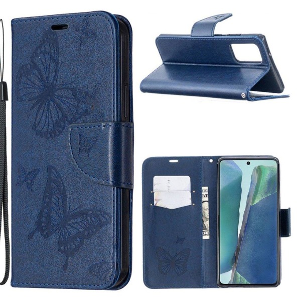 Butterfly Samsung Galaxy Note 20 Flip Etui - Blå Blue