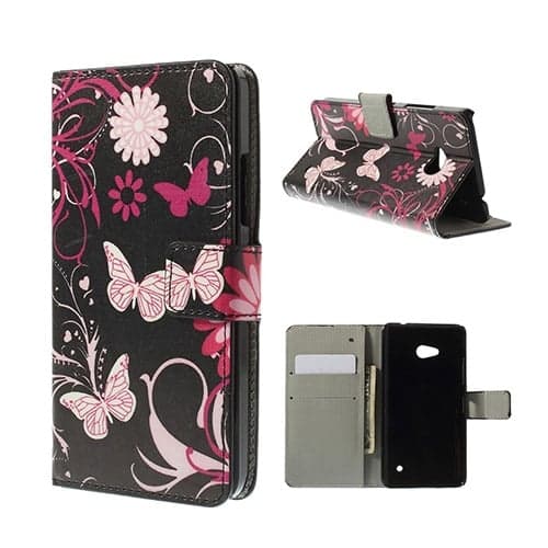 Moberg Microsoft Lumia 640 Lær Case Med Kortholder - Sommerfugl Blomster Multicolor