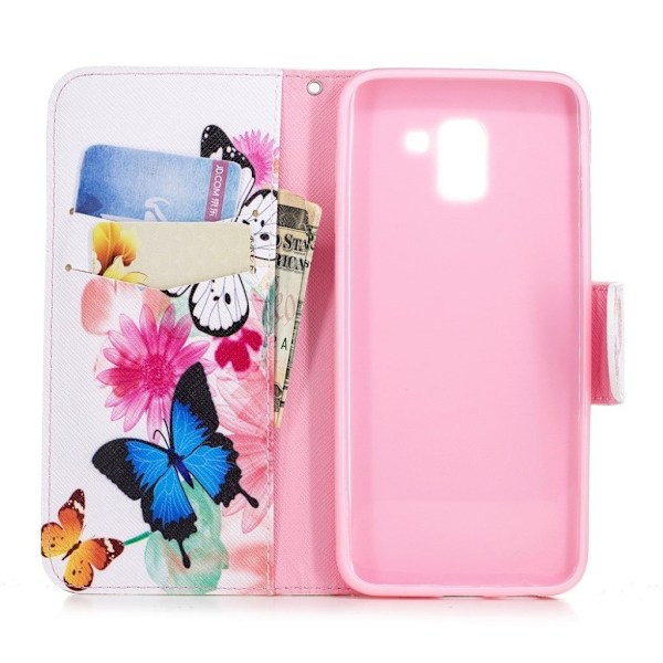 Samsung Galaxy J6 (2018) mobilfodral PU läder TPU plånbok stående mönster - Färgrika fjärilar multifärg