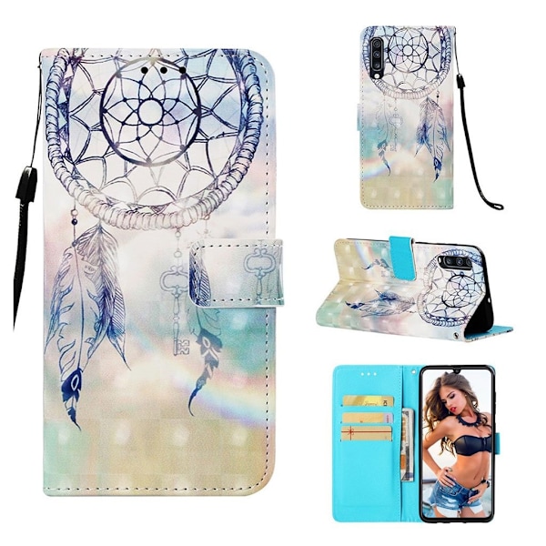 Samsung Galaxy A70 mønstret lædercover - fjer drømmefanger Multicolor