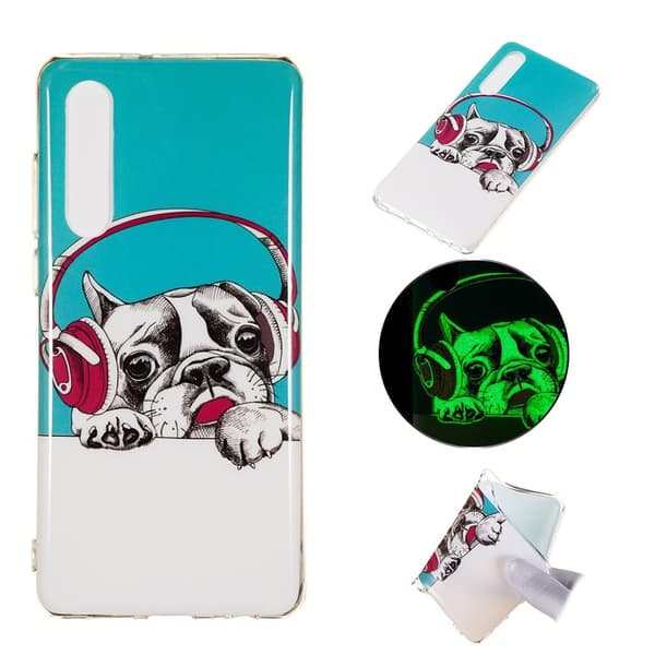 Huawei P30 Selvlysende Etui Med Mønster - Hund Med Headsett Multicolor
