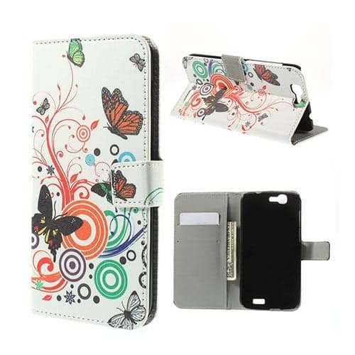 Moberg Huawei Ascend G7 Lær Flipp Etui - Sommerfugler og Sirkler Multicolor