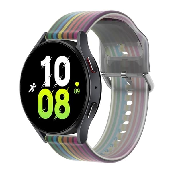 22 mm universal regnbuefarget klokkerem i silikon - Svart Regnbue Multicolor