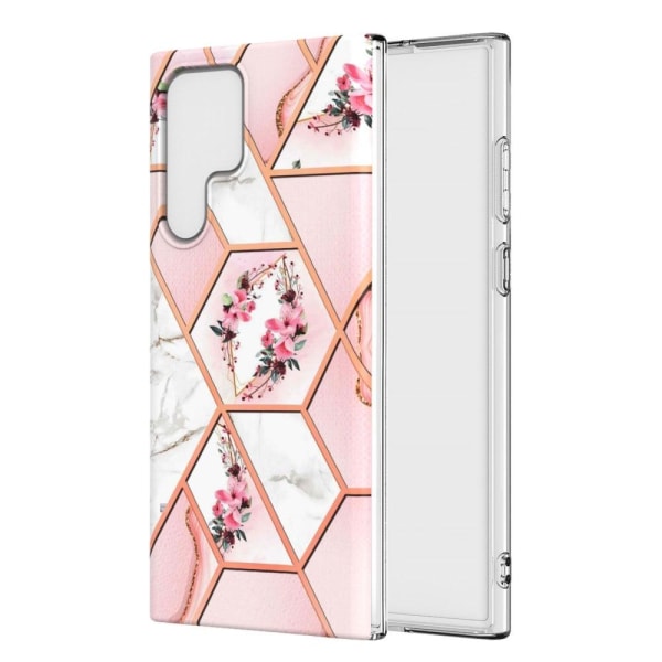 Marble Samsung Galaxy S22 Ultra Etui - Lyserøde Blomster Pink