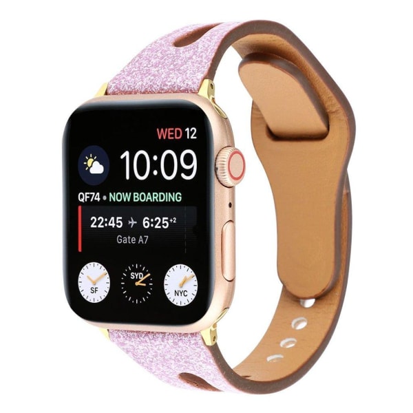 Apple Watch Series 4 44mm flash pulver ægte læder Urrem - Lyserød Pink