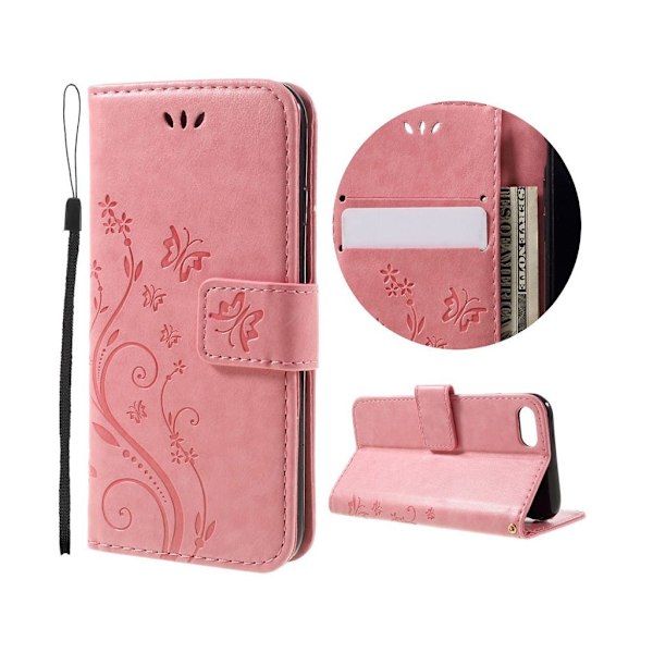 Butterfly läder iPhone 8 / iPhone 7 fodral - Rosa Rosa