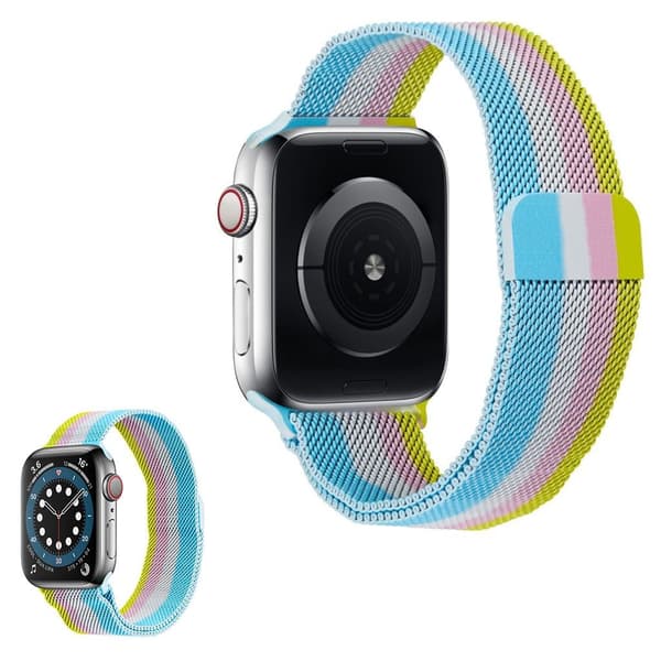 Apple Watch 40 mm urrem med regnbuelinje - Gul / Lyserød / Sølv / Blå Multicolor