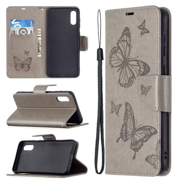 Butterfly Samsung Galaxy M02 / A02 Flip Etui - Grå Silver grey